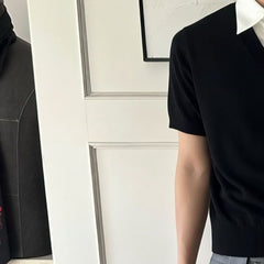 Men's Faux Two-Piece V-Neck Short Sleeve Knit Shirt