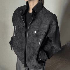 Men's Stand Collar Faux Leather Flight Jacket
