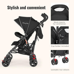 Twin Umbrella Stroller in Black, Lightweight Double Stroller for Infant & Toddler, Compact Easy Fold, Large Storage Basket, Large and Adjustable Canopy