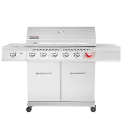 Stainless Steel 6-Burner Gas Grill �� 74,000 BTU with Sear & Side Burner, Cabinet Style