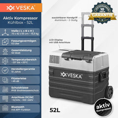 Kompressor Kühlbox elektrisch, Gefriertruhe mit APP-Steuerung, USB-Anschluss, 12/24V, 230V, Räder, transportabler Kühlschrank, Kühltruhe, Gefrierbox bis -20 °C für Auto, LKW, Boot (52L - anthrazit)