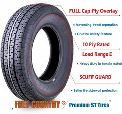 Libra Trailer Parts set of 4 Heavy Duty Trailer Tires ST205/75R15 205 75 15 10-Ply Load Range E Steel Belted Radial w/Scuff Guard
