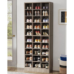 10-Tier Tall Shoe Cabinet, 30-Pair White Wood Shoe Storage Rack for Entryway and Closet