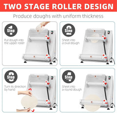 Commercial Pizza Dough Roller Sheeter, Max 16, Automatic 370W Electric Pizza Dough Roller, Stainless Steel, Suitable for Noodle, Pizza Bread and Pasta Maker Equipment
