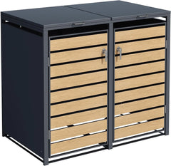 ESTEXO Mülltonnenbox Mülltonnenverkleidung mit Deckel Aufbewahrungsbox Müllbox Anthrazit mit Holzdekor (2 Türen)