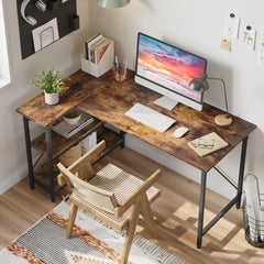 Small L Shaped Computer Desk with Storage Shelves, Compact Corner Workstation for Home Office and Study