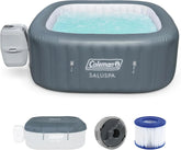 4 to 6 Person Inflatable Hot Tub Square Portable Outdoor Spa with 114 Soothing AirJets and Insulated Cover.