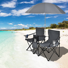 Double Folding Picnic Chairs with Umbrella �� Mini Table & Beverage Holder Included
