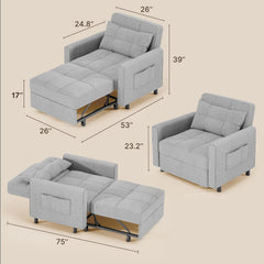 Gizoon Sofá cama 3 en 1 convertible, silla cama individual extraíble con respaldo ajustable, espaciosos sofás multifuncionales para sala de estar,