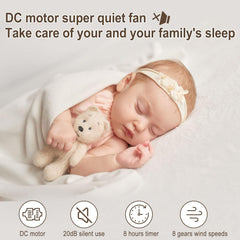 MYCARBON Ventilator sehr leise DC Motor 20dB 1850m³/h Luftmenge 8 Stufe ECO Modi Tischventilator 3D Luftumwälzer für 30m² Schlafzimmer Turbo