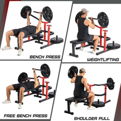 Chest Press Machine, 1050LBS Capacity, Independent Converging Arms, Weight Bench Press with Adjustable Flat Bench for Upper Body Workouts, Red