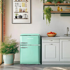 Cecotec Nevera Pequeña - Frigorífico 2 Puertas - Retro 86L - Bolero CoolMarket 2D Origin 86 Green E. 89,3cm de Alto y 48,7cm de Ancho, Clase