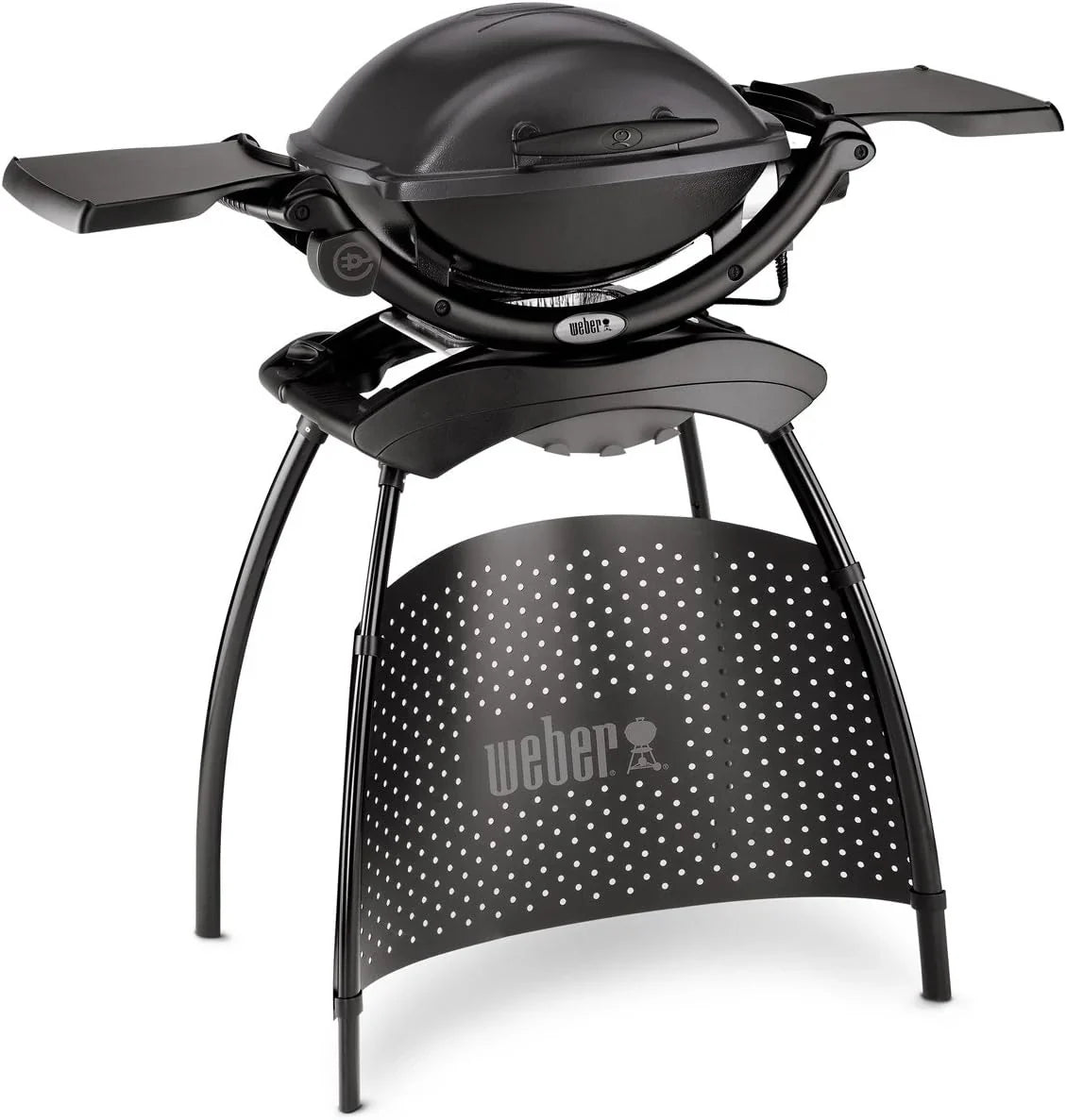 Weber Q1400 Elektrogrill mit Stand, 43 x 32cm Grillfäche, portabler BBQ Grill, 2-geteilter porzellanemaillierter Guss-Grillrost, Aluminiumguss Deckel