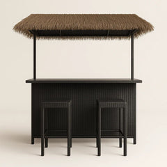 Outdoor-Barset Geflecht Stroh Schwarz/Braun