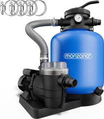 MONZANA Sandfilteranlage 13.200L/h bis 58.000L Pool Vorfilter 7-Wege-Ventil 600W 30L Tank 2in1 Adapter Ø32-38mm Filteranlage Poolfilter Sandfilter