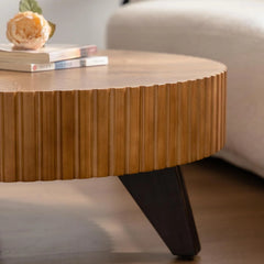 35" Contemporary Round Coffee Table, Coffee Tables Blending Traditional Decor, Solid Wood Center Table for Living Room, Natural