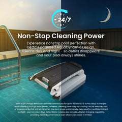 Solar Powered Automatic Robotic Pool Surface Skimmer Cleaner with 24/7 Continuous Cleaning Battery Power and Re-Engineered Twin Salt Chlorine Tolerant Motors (Blue)
