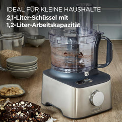 Multifunctional compact + food processor, with built-in scale, equipped with 11 accessories, designed small yet powerful.