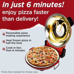 Electric Pizza Oven with Ceramic Stone, Viewing Window, Adjustable Heat Control, Timer and 1200W Baking Power, DIY Homemade Pizzeria, Large 12�� Pie Capacity (Black)