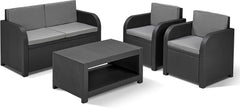 Allibert by Keter Modena Gartenmöbel Set aus Kunststoff, inkl. Sitzkissen, grau, 4-teilig, 2 Sessel, Sofa & Tisch, für Garten, Balkon & Terrasse,