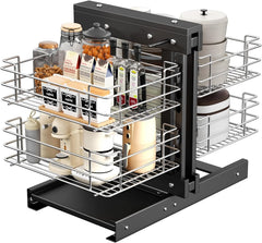 36" Blind Corner Pull Out Organizer,2 Tier 4 Shelf Kitchen Cabinet Organizer, Chrome Carbon Steel Storage Basket, Left Open & Right Open Compatible,for Blind Corner Kitchen or Bathroom Cabinet