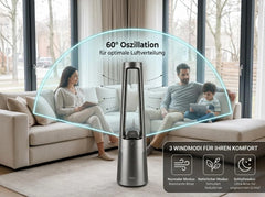Fakir TVL 100 Flügelloser Turmventilator - DC-Motor, 12 Lüfterstufen, 30 dB(A), 60° Oszillation, 12h Timer, LED Touch Display, Fernbedienung,