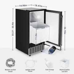 Commercial Under Counter Ice Maker Machine, 80Lbs/Day with 24lbs Ice Storage, Built-in Drain Pump/Automatic Cleaning/Timing Setting/Smart LCD Panel, Ideal for Both Home and Commercial Use
