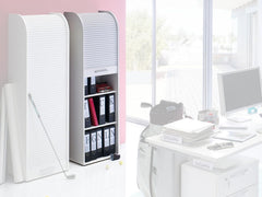 möbelando Rolloschrank Jalousienschrank Büroschrank Schrank Aktenschrank Organizer I Beton/Weiß