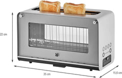 WMF Lono Toaster Glas mit Brötchenaufsatz, 2 Scheiben, XXL, motorisierte Toastaufnahme & Lono 2 in 1 Vario Wasserkocher, mit Temperatureinstellung, 1,4-1,7 l, 3000 W, Teekocher Glas mit Teesieb