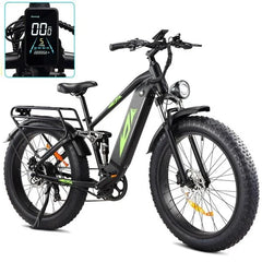 Electric Bike for Adults 1000W, 48V 17.5AH Battery Adult Electric Bicycles, 26 Fat Tire Full Suspension Ebike, 28MPH Mountain Beach E Bike, 7 Speed,