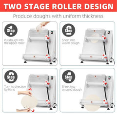 Commercial Pizza Dough Roller Sheeter, Max 16, Automatic 370W Electric Pizza Dough Roller, Stainless Steel, Suitable for Noodle, Pizza Bread and Pasta Maker Equipment