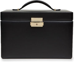 Medium-sized jewelry box, made of tin - 28 compartments, 10 spaces for storing rings, 20 slots for ear piercings + 10 compartments for storing necklaces - Includes a handbag