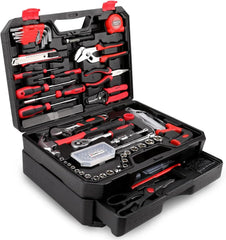 Home Tool Set Kit - 286 PCS Home Auto Repair Tool Kit with Rolling Tool Box, Mechanic Tool Sets with 21V Max Cordless Power drill, Perfect for