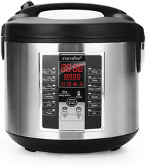 Compact electric rice cooker, 6-in-1 stainless steel multi-functional cooking utensil, slow cooker, steamer, frying pan, heater and warmer, 2-gallon capacity (8 cups cooked, 4 cups uncooked), suitable for brown rice, quinoa and oats, 6 one-button pro