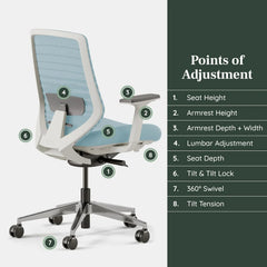 Ergonomic office chair - A versatile office chair with adjustable lumbar support, breathable mesh backrest, and stable wheels - Experience the best comfort and support - Sapphire color