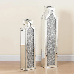 Floor vase crushing diamond reflective vase - Silver floor-style vase set (2-piece) - 24-inch and 30-inch large crystal goblet vases, suitable for living rooms, dining rooms, bedrooms, home corners, corridors, indoor offices and floors.