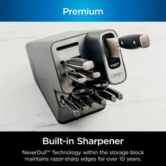 17-Piece Premium Knife Block Set with Built-In Sharpener, Stainless Steel/Black