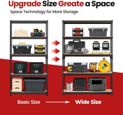 5 Layered laminated boltless heavy-duty vehicle storage adjustable wide-size metal shelf unit utility rack shelving storage multi-functional shelf shed warehouse 47.7 inches wide x 18.2 inches deep x 71.3 inches high Black