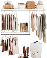 Rubbermaid Configurations Custom Closet Kit 4-8 Ft. Adjustable Metal Wire Shelving White Finish Expandable Organization System Hardware Included for Home Closet/Pantry/Laundry/Mudroom