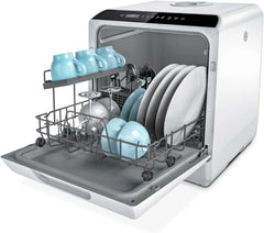 Hermitlux Mini Geschirrspüler, Spülmaschine für 4 Bestecksätze, 5 Liter Wassertank, 6 Programme Mini Tischgeschirrspüler, Perfekt für Wohnungen,