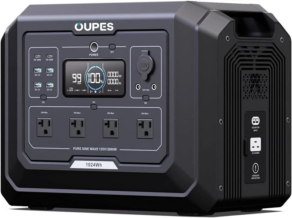 1 Portable Power Station 2000W (4500W Peak), 1024Wh LiFePO4 Battery Generator with 1400W AC Charging & 800W Solar Charging, Expandable to 5120Wh, for Home, Power Outages, Camping & RVs