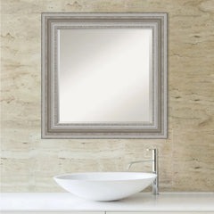 Beveled Bathroom Wall Mirror, Silver Frame Decorative Vanity Mirror for Bathroom, Bedroom and Entryway