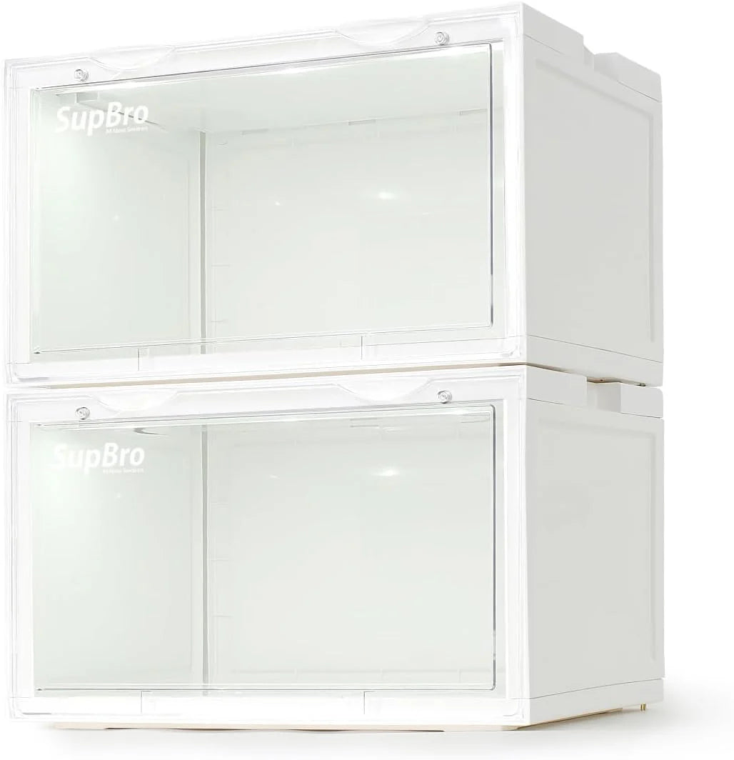 Lightning Collection Storage Box - Voice Control - Easy Access Storage Shoe Box, Stackable Shoe Storage Box, Equipped with Transparent Plastic Door, Suitable for Sports Shoes (11.2 x 14.9 x 8.8 inches (6 sets), White)
