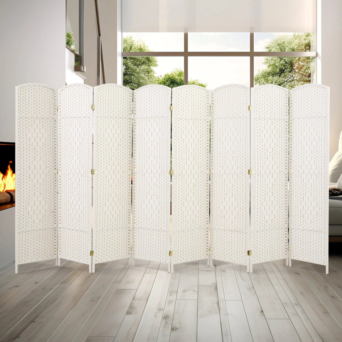 6 FT Tall Woven Fiber Room Divider, Freestanding Folding Privacy Screen