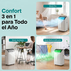 SereneLife Aire Acondicionado Portátil 14000 BTU con WiFi, Climatizador 3 en 1 Frío, Ventilación y Deshumidificador, Smart con Kit de Ventana, para