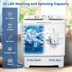 Portable mini compact two-cylinder washing machine (17.6 pounds) - Spanish model, rotary type, blue + white