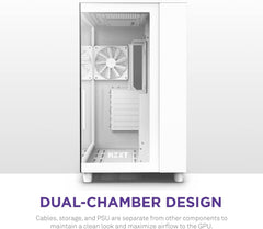 H9 Flow Dual-Chamber ATX Mid-Tower PC Gaming Case – High-Airflow Perforated Top Panel – Tempered Glass Front & Side Panels – 360mm Radiator Support – Cable Management – White