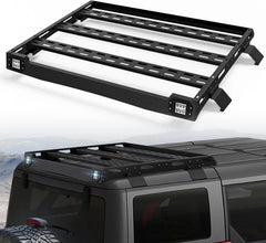 Full Size Roof Rack Cargo Basket Compatible with 2010-2024 Toyota 4Runner 5th Gen with 4 Lights, Overland Rooftop Luggage Storage Holder, Platform Style Cargo Carrier for Outdoors Gear