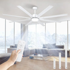 183cm Extra Grande 8 Aspas de Aluminio Ventilador de Techo con Luz y Mando, Silencioso Lampara Ventilador Techo con Reversible Motor DC para Exterior