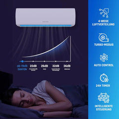 Danyon Klimaanlage Split - 12000 BTU - 3,4 kW, Selbstreinigung, leise, Smart Home, Inverter Klimagerät mit Heizfunktion, Splitgerät vorgefüllt mit R32